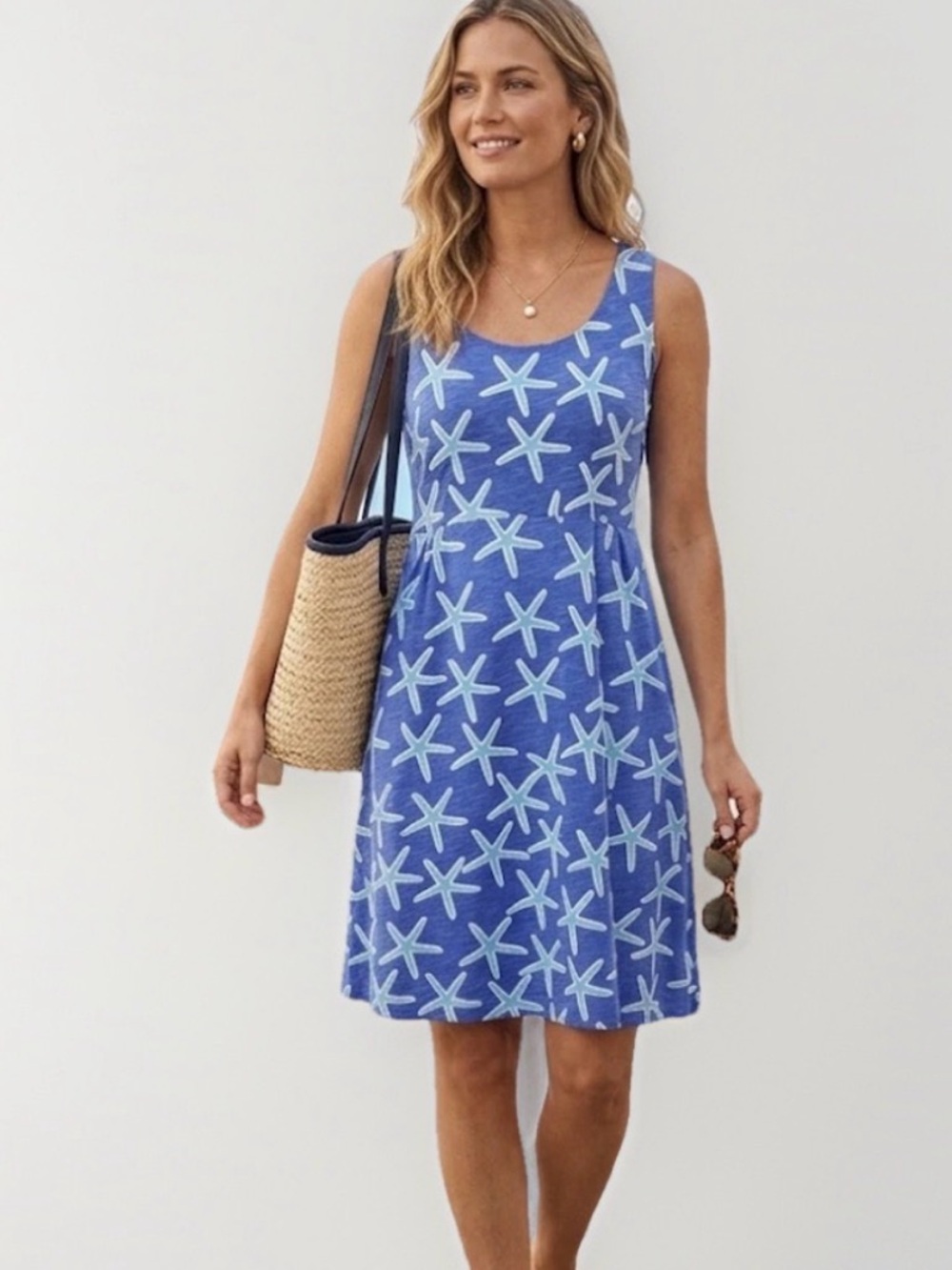 West Indies Wear Blue White Starfish Knit Dress Resort L